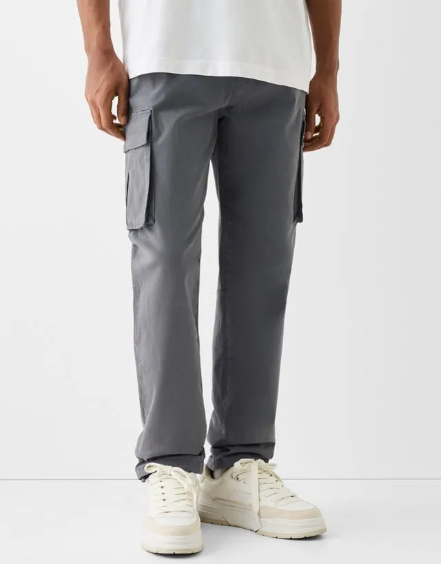 Bershka Pantaloni Cargo Misto Cotone Uomo Xxs Grigio