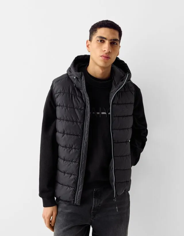 Bershka Gilet Con Cappuccio Imbottito Leggero Uomo Xxl Nero