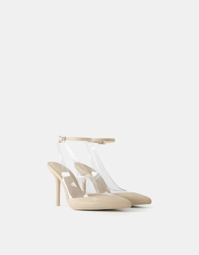 Bershka Scarpe Con Tacco Slingback In Vinile Con Cinturino Donna 39 Avorio