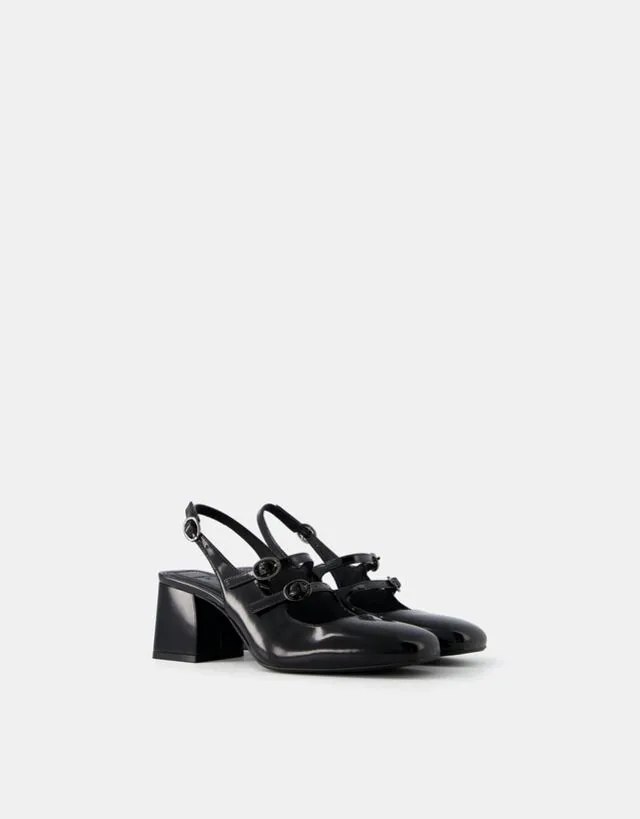 Bershka Scarpe Slingback Con Tacco Largo Stile Mary Jane Donna 40 Nero