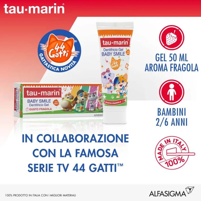 Tau-Marin dentifricio baby smile 50 ml gusto fragola Limited Edition 44 Gatti