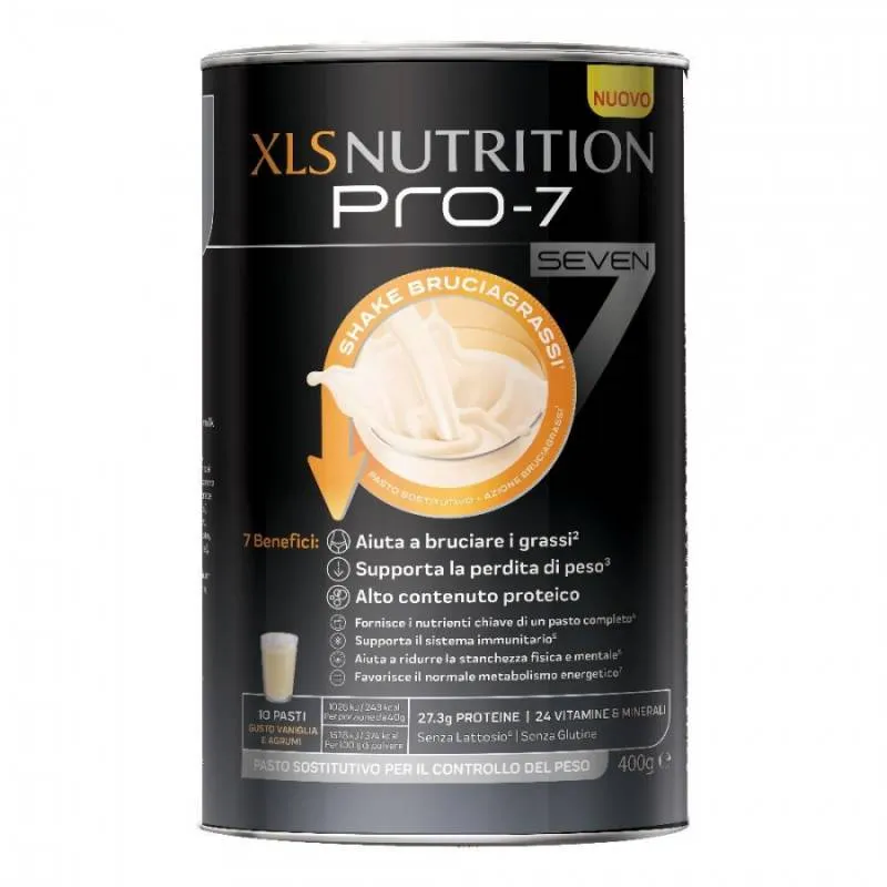 XLS Nutrition Pro 7 Sostituto Pasto Shake Bruciagrassi Gusto Vaniglia e Agrumi 400g