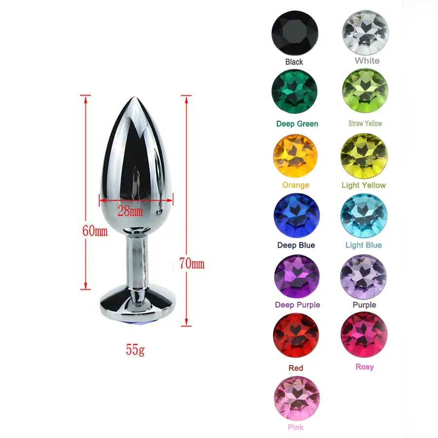 Colorful 1pcs Stainless Steel Metal Anal Plug Booty Beads Crystal Jewelry Butt Plug For Women Man