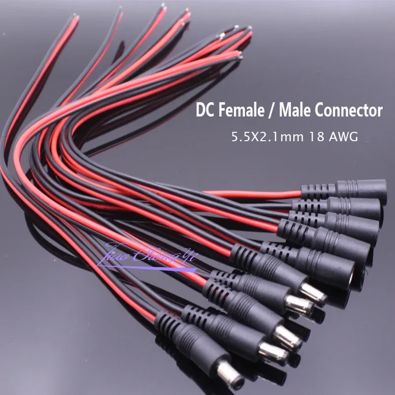 18 AWG 28cm Male Female jack cable adapter plug power supply 5.5 * 2.1mm 12V DC Connectors Set for LED Strip Light CCTV Camera
