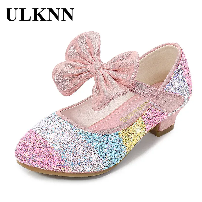 Girls' Leather Shoes Princess 2020 CHILDREN'S Shoes round-Toe Soft-Sole Big girls High Heel Princess Crystal Shoes