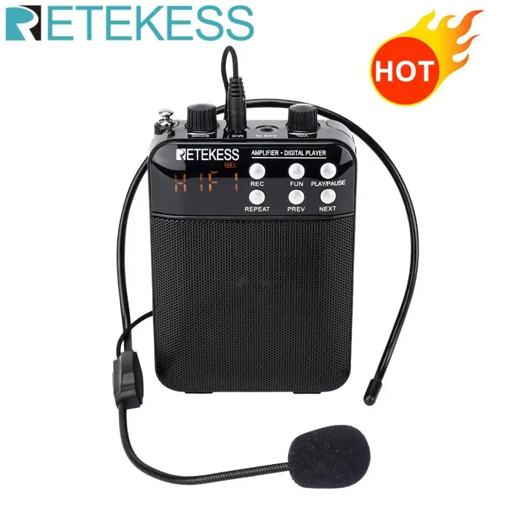 RETEKESS TR619 Megaphone Portable 3W FM Recording Voice Amplifier Teacher Microphone Speaker With Mp3 Player FM Radio Recorder