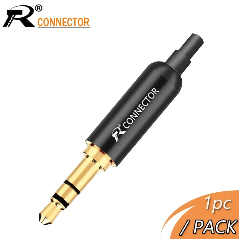 1pc Aluminum Jack 3.5 Earphone Plug with Tail plug clamps 3.5mm 3 pole Stereo Male Plug Gold Plated Wire Connector