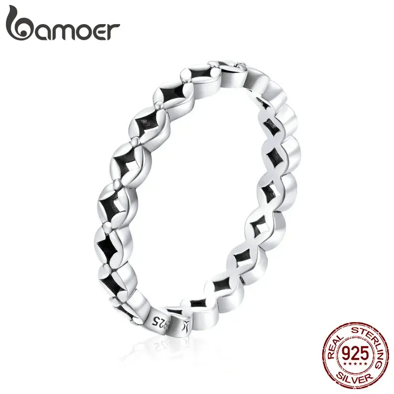 bamoer Authentic 925 Sterling Silver Chinese Coins Stackable Finger Rings for Women Korean Style Fashion Jewelry Anel SCR648