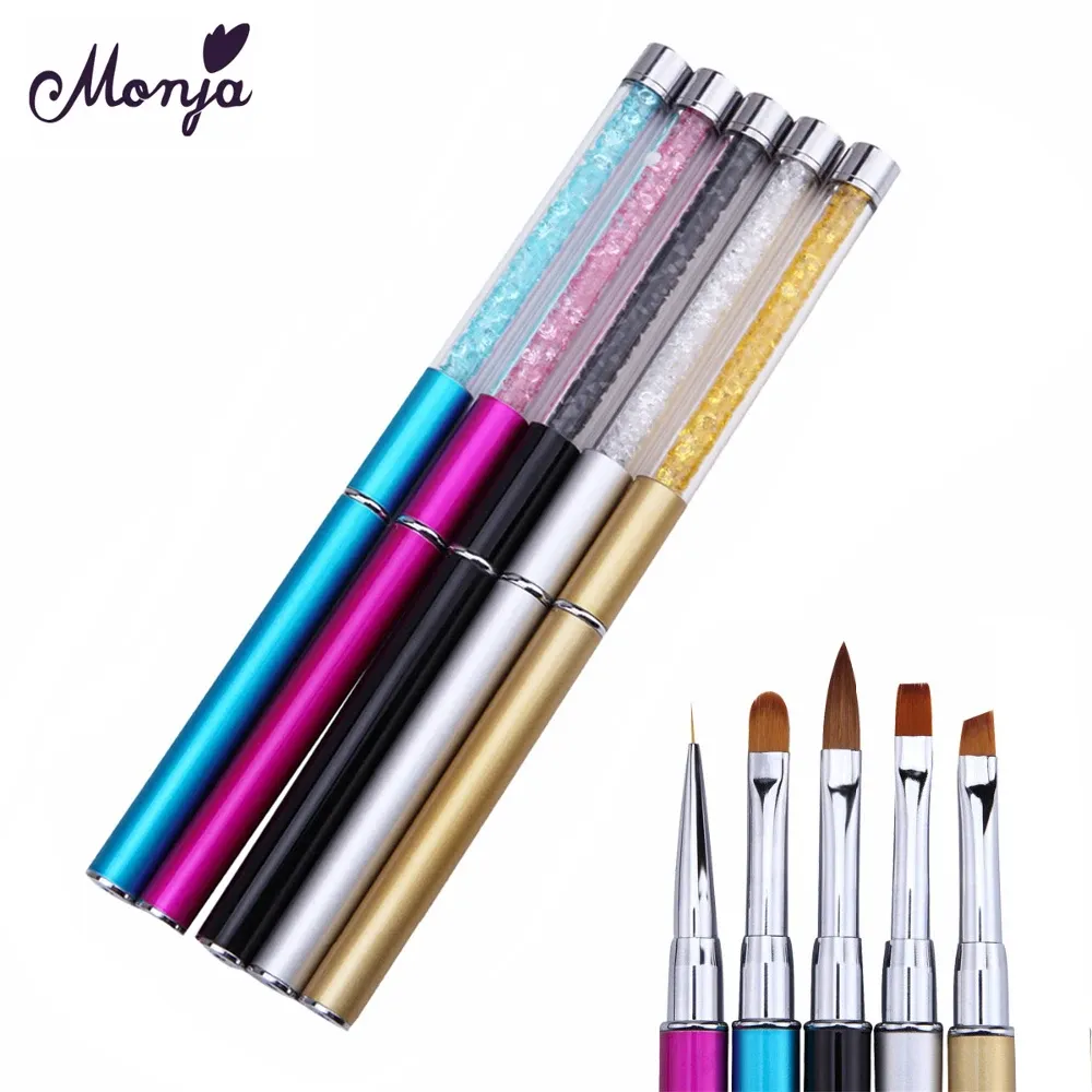 Monja Nail Art Rhinestone Acrylic Handle Carving Nails UV Gel Painting Brush Lines Liner DIY Design Drawing Pen Manicure Tool