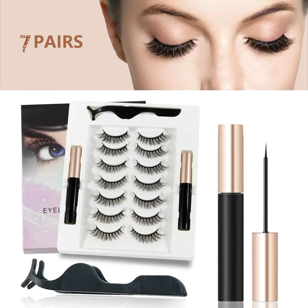 Magnetic Eyelashs Magnet Liquid Eyeliner& Magnetic Lashes & Tweezer Set Waterproof Long Lasting Eyelash Extension7 Pairs