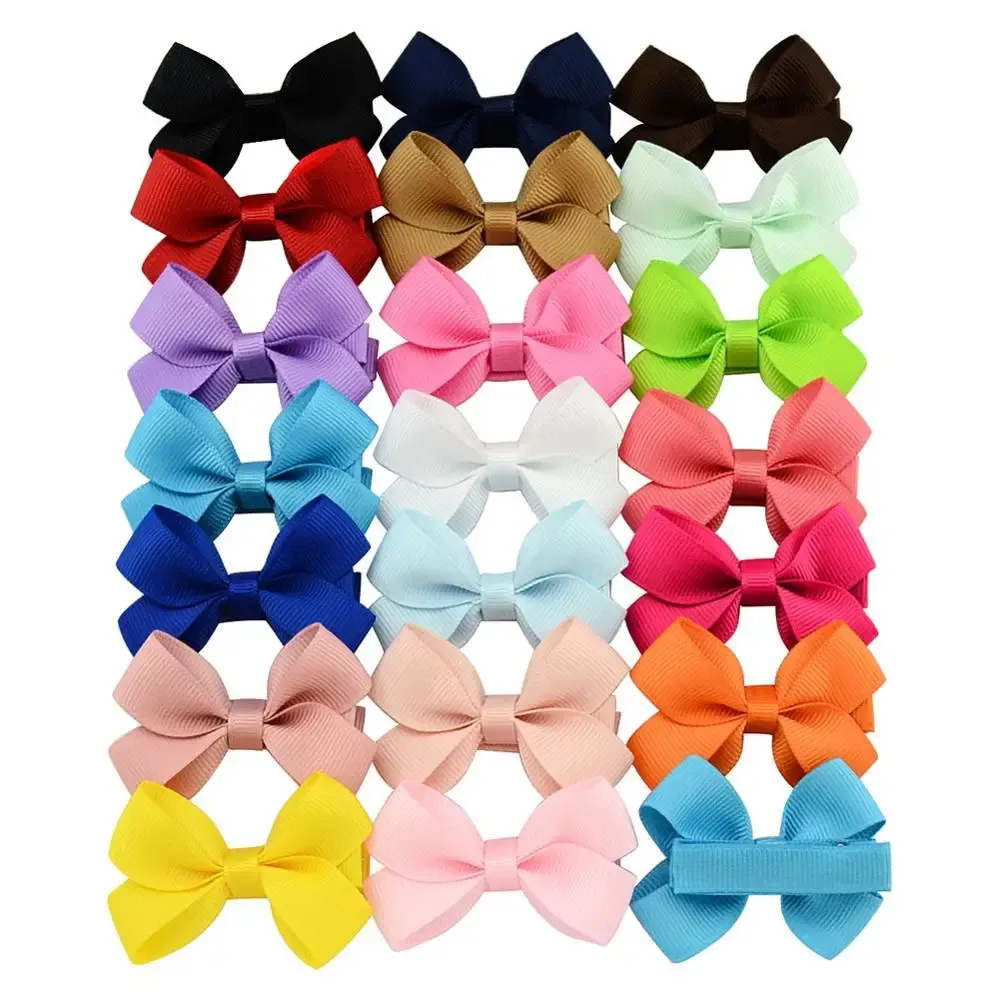20Pcs/lot Colorful Handmade Solid Grosgrain Ribbon Bow-knot Hair Pin Girls Princess Bow Tie Hair Clip Kids Hairgrips Accessories