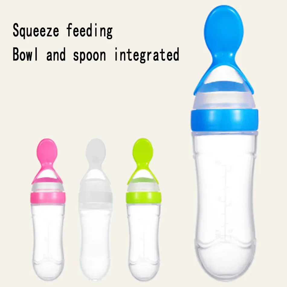 Baby Squeezing Feeding Spoon Safe Silicone New Born Training Rice Bottle Cereal Food Supplement Feeder Tableware Medicine Tools