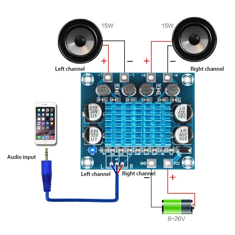 TPA3110 XH-A232 30W+30W 2.0 Channel Digital Stereo Audio Power Amplifier Board DC 8-26V 3A C6-001Class D Amplifiers Diy Board