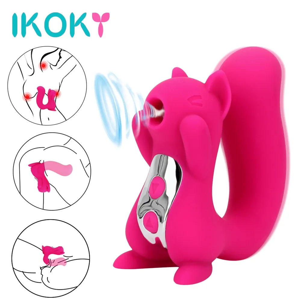 IKOKY Tongue Vibrator Cute Squirrel Sculpt Clitoris Licking Stimulator Nipple Sucker Sucking Massage 10 Speed Sex Toys for Women