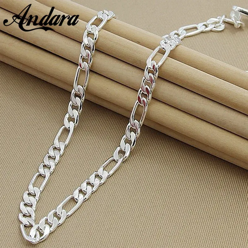 Men's 8MM 22'' 55cm Silver Necklace Fashion 925 Sterling Silver Jewelry Figaro Chain Necklace For Women Male AAA Quality