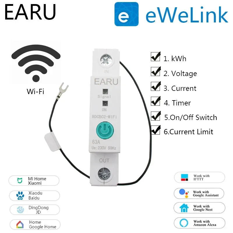 1P Din Rail WIFI Smart Energy Meter Power Consumption kWh Meter Circuit Breaker Time Timer Switch Relay Voltmeter for Smart Home