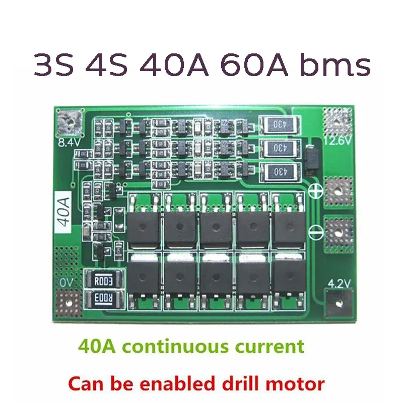 3S/4S 40A 60A Li-ion Lithium Battery Charger Protection Board 18650 BMS For Drill Motor 11.1V 12.6V/14.8V 16.8V Enhance/Balance