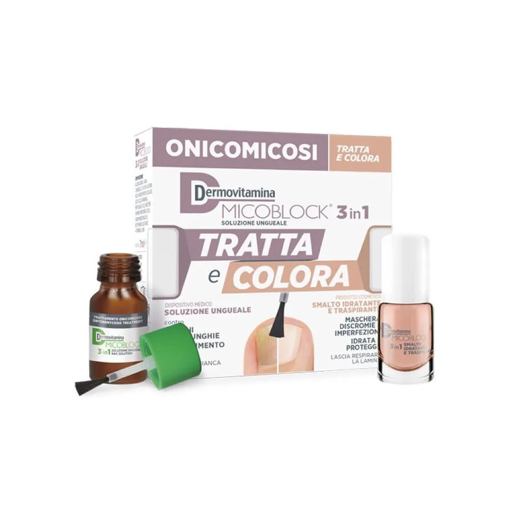 Dermovitamina Micoblock Tratta E Colora 3 In 1 Soluzione Ungueale 7 Ml + Smalto Idratante Traspirante 5 Ml