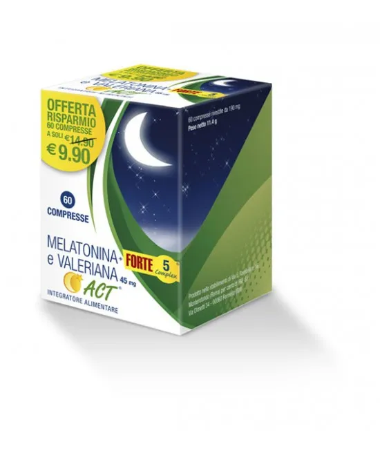 F&F Melatonina ACT + Forte 5 Complex E Valeriana Integratore Alimentare 60 Compresse