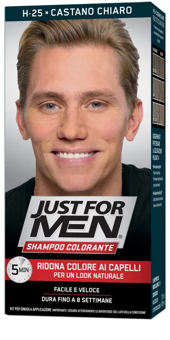 Just For Men Shampoo Colorante H25 Castano Chiaro Attivatore Chiaro 38,5 Ml + Base Colore 27,5 Ml