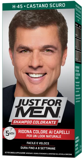 JUST FOR MEN SHAMPOO COLORANTE H45 CASTANO SCURO ATTIVATORE CHIARO 38,5 ML + BASE COLORE 27,5 ML