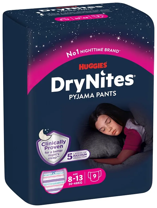 HUGGIES DRYNITES 8/15 ANNI GIRL L 27/57KG PACCO SINGOLO 9 PEZZI