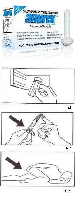 SISTEMA CRIOTERAPICO PER TRATTAMENTO LOCALE DI EMORROIDI COMPOSTO DA CONTENITORE, DISPOSITIVO E LUBRIFICANTE ANUREX