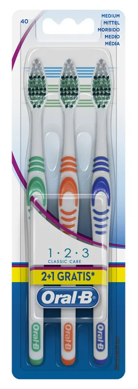 Oral-b 123 Classic Care 40 Setole Medie 3 Spazzolini