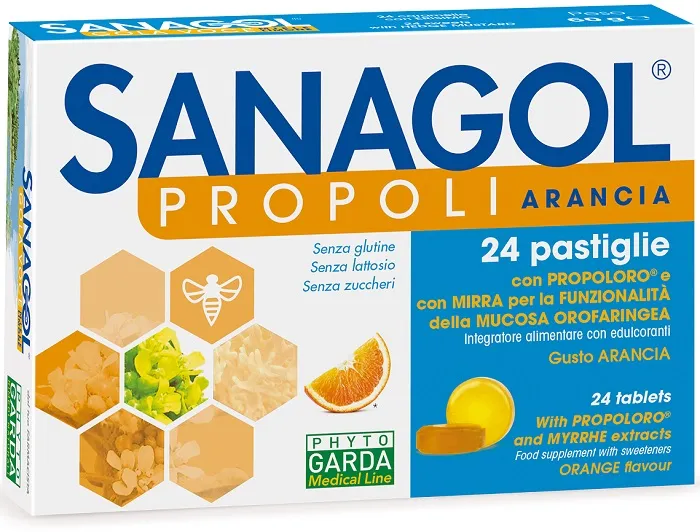 Sanagol Propoli Senza Zucchero Arancia 24 Caramelle