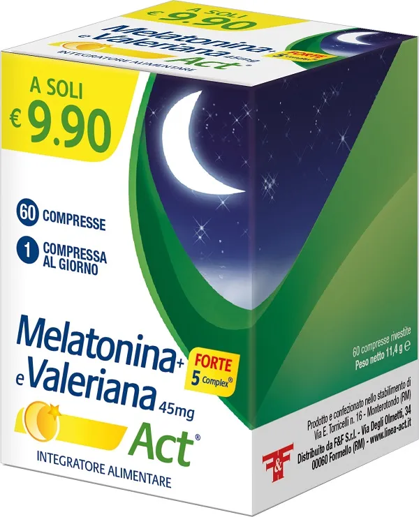 Melatonina Act 1mg + Valeriana + 5 Forte Complex 60 Compresse