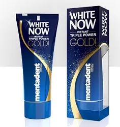 Mentadent Dentifricio White Now Triple Power Gold 50 Ml