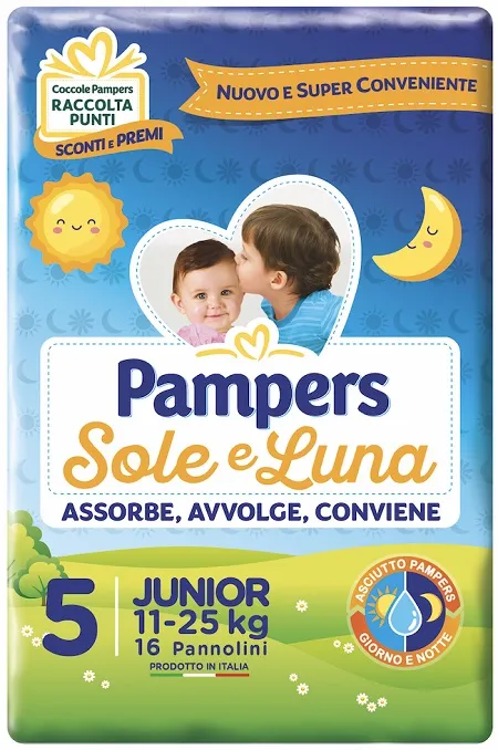 PANNOLINO PER BAMBINO PAMPERS SOLE & LUNA FLASH JUNIOR 16 PEZZI