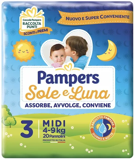 PANNOLINO PER BAMBINO PAMPERS SOLE & LUNA MIDI 20 PEZZI