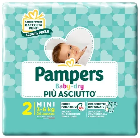 PANNOLINI PER BAMBINI PAMPERS BABY DRY DOWNCOUNT NO FLASH MINI 24 PEZZI BUONO SCONTO