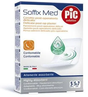 CEROTTO PIC SOFFIX MED IN TNT CON TAMPONE CENTRALE ASSORBENTE STERILE MONOUSO 5X7 CM ANTIBATTERICO 5 PEZZI