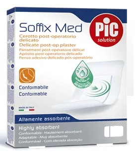 CEROTTO PIC SOFFIX MED IN TNT CON TAMPONE CENTRALE ASSORBENTE STERILE MONOUSO STERILE 25X10 CM ANTIBATTERICO 3 PEZZI