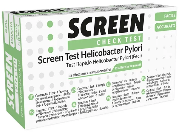 TEST RAPIDO PER L'INDIVIDUAZIONE DEGLI ANTIGENI HELICOBACTER PYLORI NELLE FECI UMANE SCREEN CHECK TEST HELICOBACTER/PYLORI