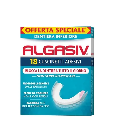 Algasiv Adesivo Per Protesi Dentaria Inferiore 15 Pezzi Offerta Speciale + 3 Pezzi