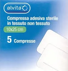 GARZA COMPRESSA ADESIVA STERILE ALVITA IN TESSUTO NON TESSUTO ESTENSIBILE BIANCO 10X25CM