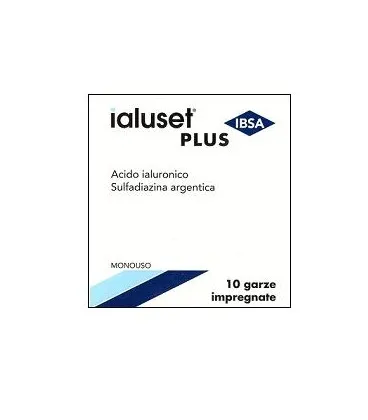 Garza Ialuset Plus Impregnata Di Crema Di Acido Ialuronico 0,05%, Di Sulfadiazina Argentica 1%, Macrogol, Glicerolo E Acqua 10 X 10 Cm 10 Pezzi