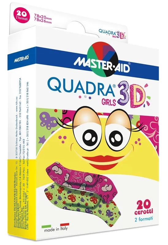 CEROTTO MASTER-AID QUADRA 3D GIRLS 20 PEZZI ASSORTITI