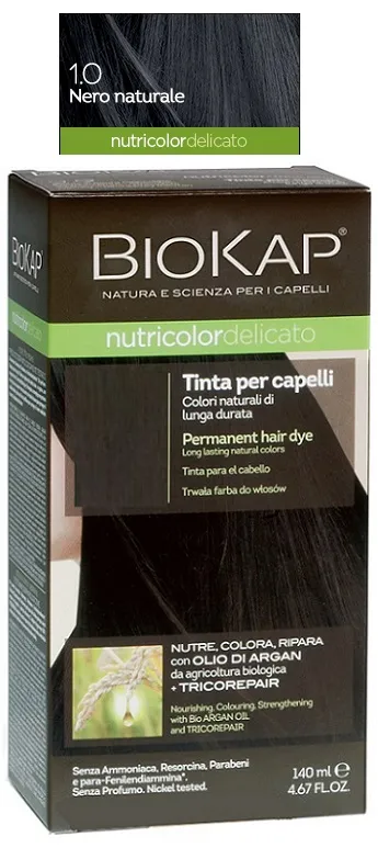 BIOKAP NUTRICOLOR DELICATO 1,0 NERO NATURALE TINTA TUBO + FLACONE