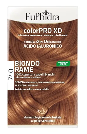 Euphidra Colorpro Xd 740 Biondo Rame Gel Colorante Capelli In Flacone + Attivante + Balsamo + Guanti