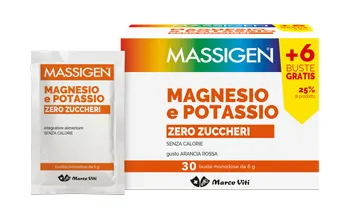 MASSIGEN MAGNESIO POTASSIO SENZA ZUCCHERO IN BUSTINA CON ASTUCCIO 24+6 BUSTINE