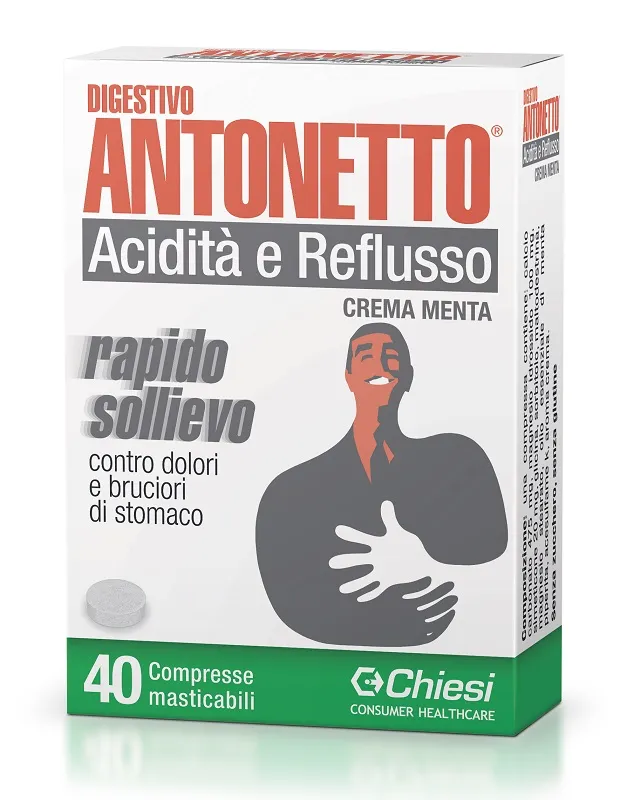 Digestivo Antonetto Acidita' E Reflusso Crema Alla Menta 40 Compresse Masticabili