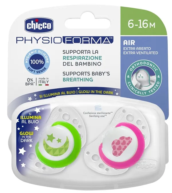 Chicco Succhietto Air Lumi In Silicone 6-16 Mesi 2 Pezzi