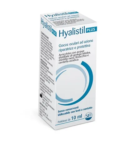 HYALISTIL PLUS GOCCE OCULARI A BASE DI SODIO IALURONATO 0,4% ARRICHITE CON ACQUE DISTILLATE DI GINKGO BILOBA, MIRTILLO NERO, FINOCCHIO E CENTELLA ASIATICA POLIDOSE 10 ML