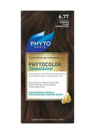 PHYTOCOLOR SENSITIVE 6.77 CASTANO CHIARO NOCCIOLA 1 LOZIONE LIQUIDA 60 ML + 1 CREMA 40 ML + 1 BALSAMO 12 ML + FOGLIETTO DI ISTRUZIONI + GUANTI LATTICE