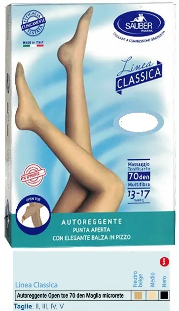 Sauber Autoreggente Open Toe Maglia Microrete 70 Den Colore Neutro Beige Taglia 3 Linea Classica