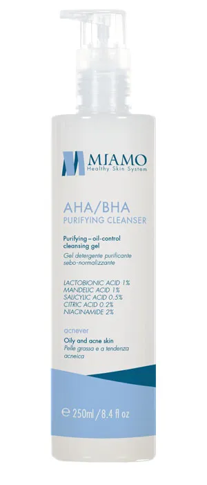 MIAMO ACNEVER AHA/BHA PURIFYING CLEANSER 250 ML GEL DETERGENTE PURIFICANTE SEBO-NORMALIZZANTE